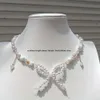 Rosa Y2K Baby verstellbare Schleife Halsband Glasperlen Halskette für Mädchen