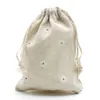 White Daisy Linen Gift Bags 9x12cm 10x15cm 13x17cm pack of 50 Party Candy Favor Bag Holders Makeup Jewelry Drawstring Pouch261e