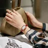 Armbandsur Retro Square Quartz Luxury Rhinestone Dial Casual Wrist Watches Leather Strap Fashionable Clock Waterproof Artwatch for Women