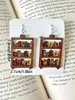 Dingle örhängen kreativa akrylbibliotek bokhylla tryck för kvinnliga bokälskare geometri runda teardrop trähänge
