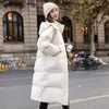 Women's Trench Coats Winter Jacket Women Clothing Long Hooded Parka Big Pockets Thickened Warm Sleeve Coat Korean Fashion Black White Blue