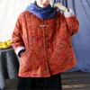 Mulheres Trench Coats Johnature Mulheres Vintage Impressão Floral Parkas Bat Manga O-pescoço Inverno Patchwork Bolsos Plus Algodão 2023