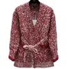 Vestes pour femmes Nanyou Haut de glues en laine Red Small Fragrant Vent à fleurs grossières Fleurée de la taille de la taille de la taille de la taille