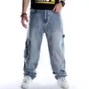 Kvinnors jeans street dans breda ben baggy män mode broderi svart lös bräde denim byxor man rap hip hop plus storlek 3046 231206