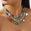 Chaînes Ailodo Ethnique Résine Turquoise Cubain Lien Chaîne Collier Pour Femmes Vintage Fête De Mariage Bijoux De Mode Filles Cadeau 2023