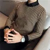 Men's Sweaters Fake Two Pieces Thickened Winter Shirt Collar Knitwear Thousand-bird Lattice Soft Elastic Printing Casual Slim Fit Warm Sweaters Q231206