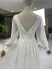 Мягкое шифоновое шифоновое платье с V-образным вырезом и длинными рукавами Элегантные свадебные платья для невесты