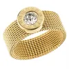 Anel de ouro de aço inoxidável grande redondo cristal malha dedo algarismos romanos para mulheres marca de moda masculina jóias291i