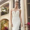 Sexig sommarbröllopsklänning 2024 sjöjungfru Sweetheart Lace Applique Satin Bridal klänningar med avtagbart tåg skräddarsydd vestidos de novia