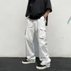 Erkekler pantolon siyah beyaz gündelik moda gevşek düz geniş bacak erkekler sokak kıyafeti hip hop cep kargo erkek pantolon 231206