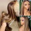 Perruque Lace Front Wig synthétique lisse à reflets blond cendré, perruque Lace Front Wig 360 transparente HD pre-plucked