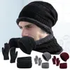 Bandanas 1 ensemble de gants de chapeau d'hiver écharpe motif rhombique résistant au froid couleur unie doublure en peluche tricot bonnet de ski pour les sports de plein air