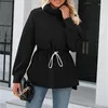 Damen Hoodies Herbst Winter Kordelzug Bund Mittellange Feste Oberbekleidung Schlankheits Langarm Minimalistische Sweatshirts Tops