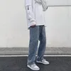 Calças de brim masculinas moda masculina perna larga carta impressão streetwear hip hop em linha reta baggy denim tendência calças masculinas marca 2023 outono