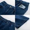 Kvinnors byxor bp jeans kvinnlig vintage bred ben capri med bälte elastisk midja jean bantningsmode rakt casual streetwear