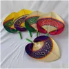 Kinesiska stilprodukter Rainbow Bamboo Fan Peach Shaped Hand-Made Woven Summer Cool Big Handheld Wedding Present Ho Dh1da