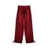 Women's Pants Vintage Red Female Korean Version Loose Oversized Clothes Look Thin Fashionable Cargo For Women Spring Autum