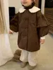 Jackets Children Coat 2023 겨울 한국 고급 외국 스타일 +면 두꺼운 레이스 소매 소녀 블라우스 아이 재킷