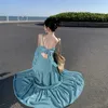 Robes sexy urbaines Blue Elegant Birthday Party Long Slip de Dres Sans manches d'été Backless Corée Bandage Bandage 2023 Vestidos 231206