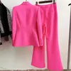 Jaquetas femininas ALITY-Ensemble deux peças para femme blazer ajuste pantalon evase bouton exclusivo rose vif S createur Runway nouveau 231206