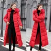 Femmes vers le bas Parkas veste d'hiver femmes chaud mode arc ceinture renard col de fourrure manteau longue robe épaisse 231206