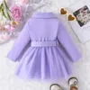Girl's Dresses 0-5Y baby girl autumn dress children's long sleeved pioneer patch work sheer ball dress with belt children's fashion clothing 2312306