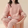 Ropa de dormir para mujer Otoño Invierno Pijamas de franela Conjuntos Patrón lindo Impreso Terciopelo Ropa de casa Conjunto Chica Pijamas Mujer Pijama 231206