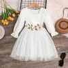 Mädchenkleider Kinderkleidung Mädchen 4–7 Jahre weißes, langärmliges Netzkleid, geeignet für elegantes Urlaubspartykleid für kleine Mädchen 2312306