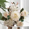Dekorativa blommor Simulerade Peony Flower Arrangement Realistiska Rose Pink Artificial Vintage Style Non-Baining for Wedding