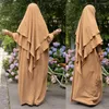 Abbigliamento etnico Abaya Khimar Set 2 pezzi Abiti da preghiera Donna Lungo triangolo Hijab Sciarpa Abito con polsini smock Dubai Islam Abito musulmano Ramadan