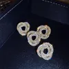 Stud Elegant Full Rhinestone Crystal Geometric Earrings For Women Circles Around Big Wedding Party JewelryStud283M