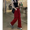 Women's Pants Vintage Red Female Korean Version Loose Oversized Clothes Look Thin Fashionable Cargo For Women Spring Autum