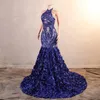 Arabe Aso Ebi Royal Blue Robes De Bal Perles Cristaux Soirée Formelle Fête Deuxième Réception Anniversaire Robes De Fiançailles Robe Robes De Noche Femme Robes