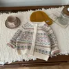 Cardigan Autumn Winter England Style Fashion Boy Girl Children randig stickad Cardigan långärmad tröja Baby Thicken Warm Tops Coat 231206