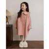 Jackets Toddler Kids Pink Woolen Dress for Girls Turn Down Collar Loose Princess Outfits Coat Infant Baby 3 12Years 231206