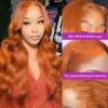 13x4 Body Wave Orange Ginger Spets Front Human Hair Wigs 30 Inch HD Glueless Pre Plocked Colored Spets Frontal Wig For Women