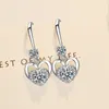 Pendientes colgantes con aguja de plata 925, joyería de moda para mujer, circonita cúbica de alta calidad, gancho de borla largo hueco con forma de corazón y amor