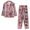 Pyjamas pour femmes Pyjamas pour femmes Noël 3D mignon dessin animé impression maison costume costume automne hiver revers bouton haut ensemble plus taille SXxxl 231206