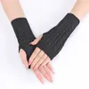 Knäskydd kvinnor långa fingerlösa handskar fast färg ull stickad arm varmare hylsa mjuk varm finger elastiska vantar guantes