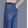 Jean taille haute en velours pour femmes, jambes larges, poches, décontracté, extensible, Slim, à la mode, pour l'automne et l'hiver