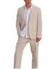 Herrdräkter formella linne kostym 2 knappar strand bröllop tuxedos för män grooms jacka byxor