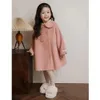 Jackets Toddler Kids Pink Woolen Dress for Girls Turn Down Collar Loose Princess Outfits Coat Infant Baby 3 12Years 231206