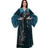 Ethnische Kleidung Abaya für Frauen Puffärmel Muskel Herbst/Winter Langer Robe Gold Samt Kleid Perlen verwickelt Ramadan Gurban Kaftan Caftan