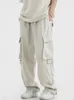 男性のズボンhouzhou貨物男性のためのヒップホップ白いズボン男性ヴィンテージ日本のストリートウェアルーズカジュアルサファリスタイルポケットzip 231206