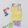 Ensembles de vêtements pour enfants, modèle d'été pour bébé, couleur bonbon, costume fin, gilet et short, vêtements pour filles de 5 à 12 mois