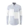 Nieuwe Collectie Hoge Kwaliteit Herfst Winter Katoen Sky Zijde Strip Splicing Mannen Lange Mouw Comfortabele Casual Shirts Plus Size