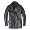 Men's Leather Faux Leather Men's Genuine Leather Jacket Male Cowhide Overcoat Autumn Winter Business Coat Trench Style Double Breasted Clothes Calfskin 231205