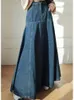 Skirts Qiukichonson Maxi Long Women Korean Vintage Autumn Winter High Waist Jean Skirt Ladies A-Line Ruffle Pleated Denim