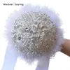 Wedding Flowers Pure White Artificial Rosette Lace Bouquets 2023 Rhinestone Pearls Bridal Bridesmaid Bouquet Accessories