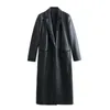 Trench-Coat en cuir PU pour femme, col de costume, manches longues, vert, Chic, Vintage, Style britannique, veste noire, automne hiver